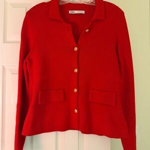 Zara Vibrant Red Knit Sweater Jacket